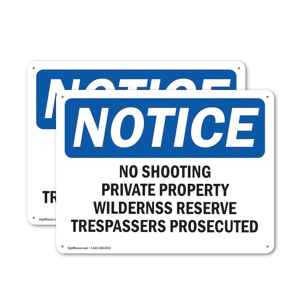 Signmission No Shooting Private Property Wilderness OSHA Notice Sign, Plastic, 10in W x 7in L, 2PK OS-2PACK-NS-P-710-L-14790 - main